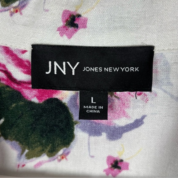 JNY Jones New York Jacket Women’s Large Floral Linen Blend White Cottagecore - Picture 3 of 5